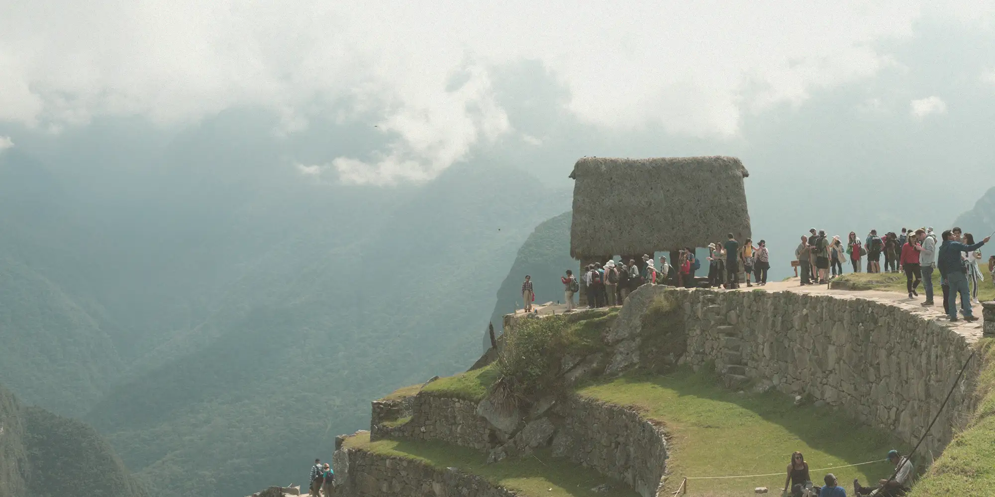 Stone structures of Machu Picchu at sunrise