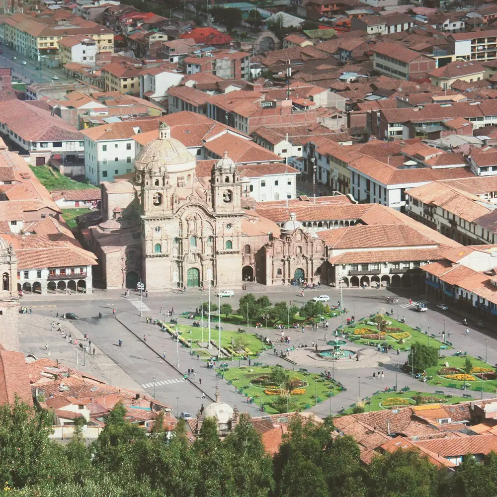 Colonial arcade framing Cusco's plaza