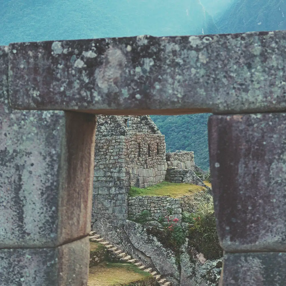 Machu Picchu citadel framed by stone