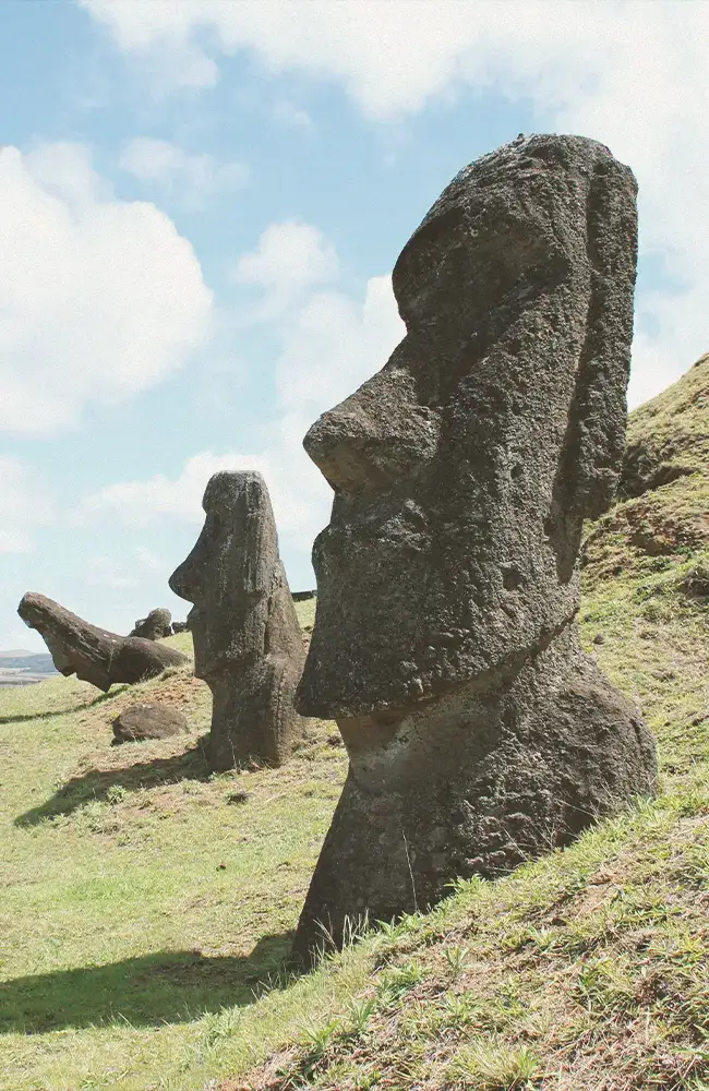 Moai statues at sunrise on Easter Island