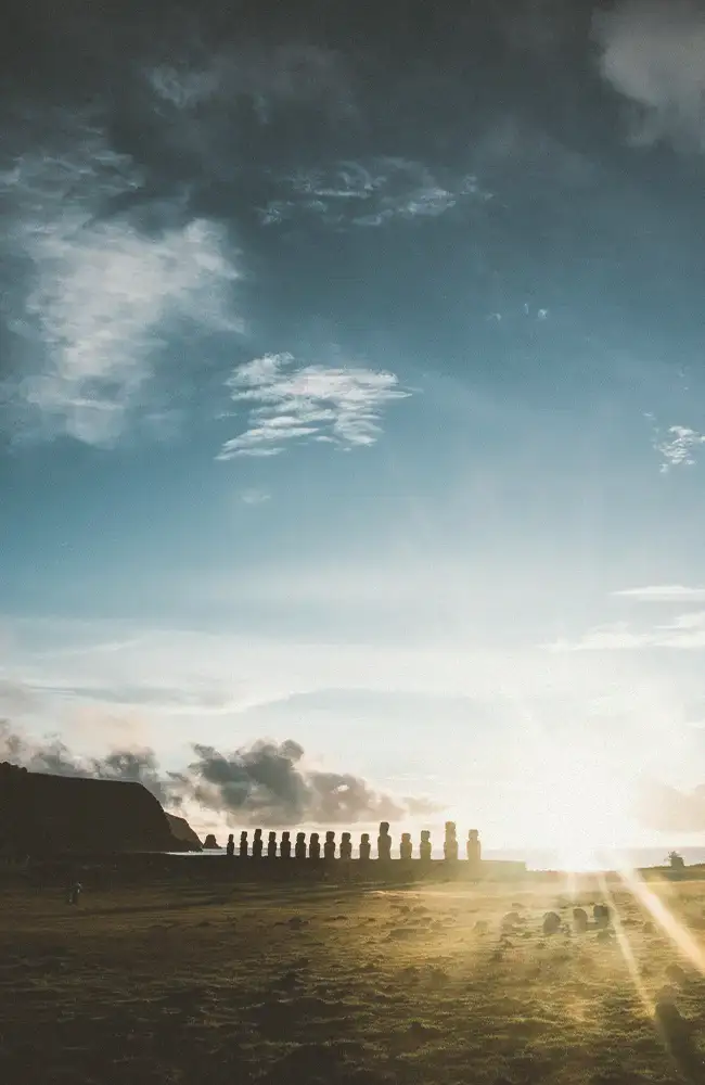 Moai statues at sunrise on Easter Island